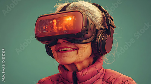 Elderly woman enjoying virt...
