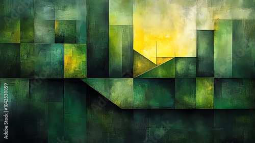 Wallpaper Mural Abstract geometric painting with green and yellow hues. Torontodigital.ca