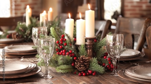 Rustic Holiday Centerpiece with Candles and Greenery