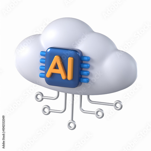 Cloud AI 3D Icon Artificial Intelligence  Model with Transparent Background
