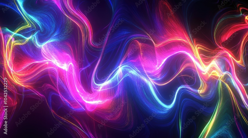Obraz premium 3D rendering of an abstract psychedelic background featuring glowing lines neon lights and vibrant ultraviolet colors