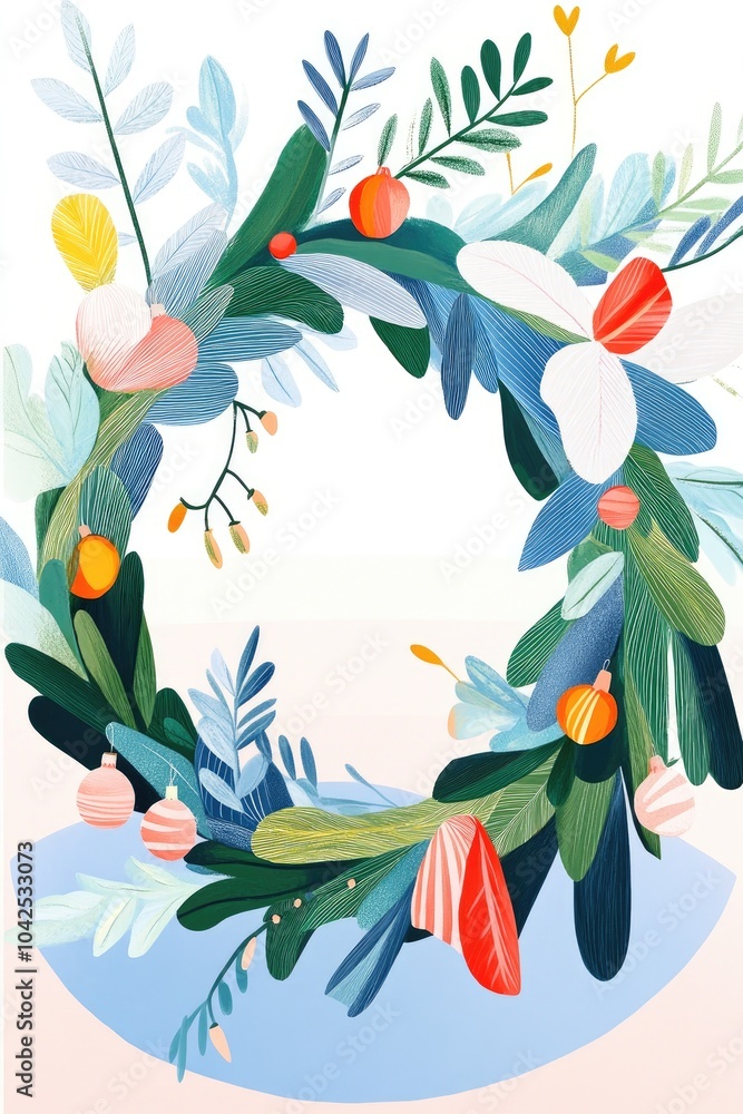 Illustration of a decorative Christmas wreath outline for coloring Christmas theme design Illustration of a decorative Christmas wreath outline for coloring Christmas theme design