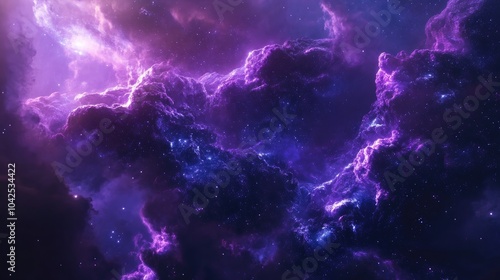 Galaxy space background featuring a magical nebula filled night sky in purple tones accompanied by a blue starry cosmic wallpaper with stardust An abstract 3D render depicting an infinite dark gal