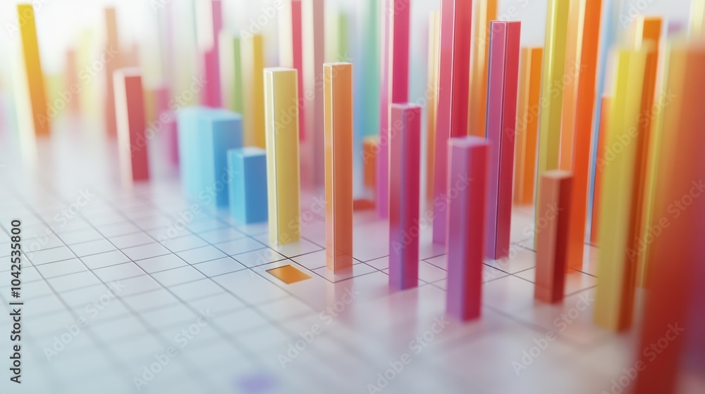 Obraz premium A colorful 3D bar graph illustrating data visualization and analysis.