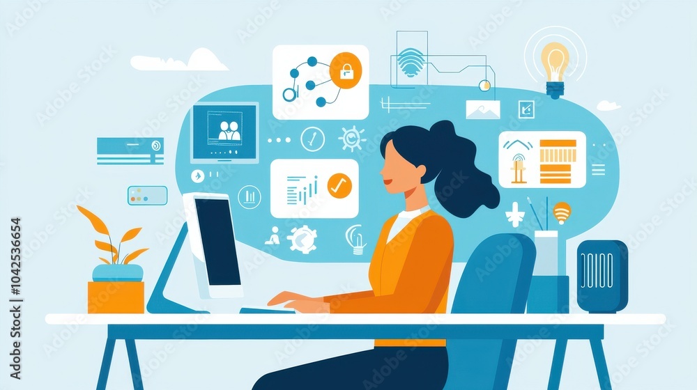 Woman Leading a Virtual Team Meeting from Home Office Woman Leading a Virtual Team Meeting from Home Office
