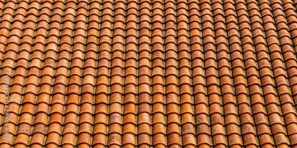 A Pattern of Curved Terracotta Tiles Interlocking in a Regular Arrangement, Creating a Visually Appealing Texture and Geometric Design A Pattern of Curved Terracotta Tiles Interlocking in a Regular Arrangement, Creating a Visually Appealing Texture and Geometric Design
