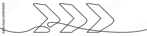 continuous line drawing of chevron alignment right curve symbol. abstract line art illustration