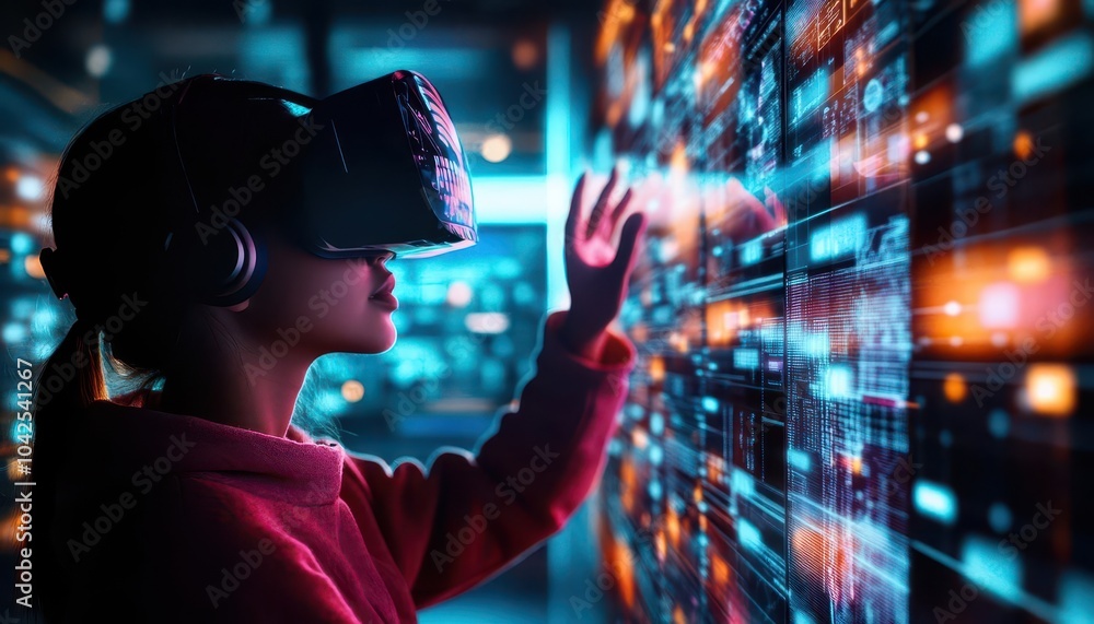 Augmented reality in retail, vibrant colors, immersive setting, digital screens, modern Augmented reality in retail, vibrant colors, immersive setting, digital screens, modern