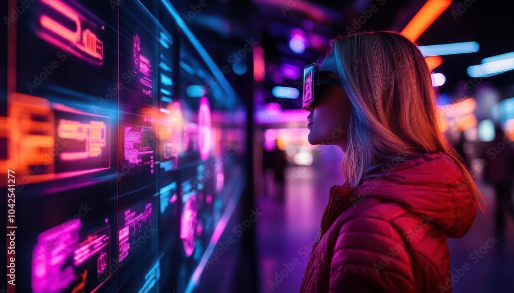 Augmented reality in retail, vibrant colors, immersive setting, digital screens, modern Augmented reality in retail, vibrant colors, immersive setting, digital screens, modern