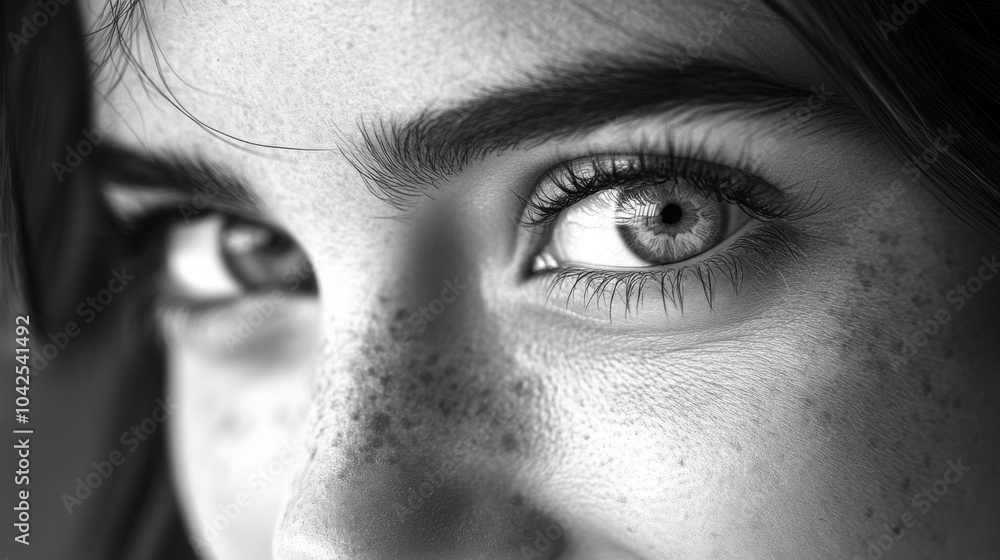 Naklejka premium A Close-Up Black and White Portrait of a Woman's Eye