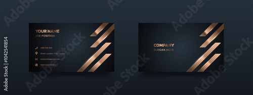 Luxury and elegant dark black navy business card design with gold style minimalist print template
