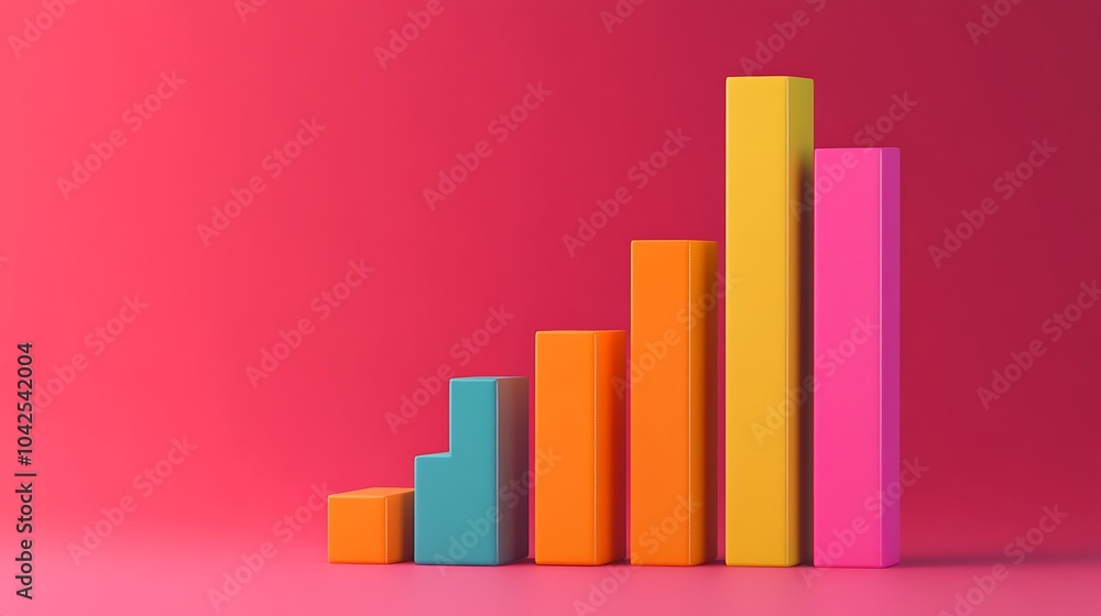 Ascending Colorful Bars on a Pink Background Ascending Colorful Bars on a Pink Background