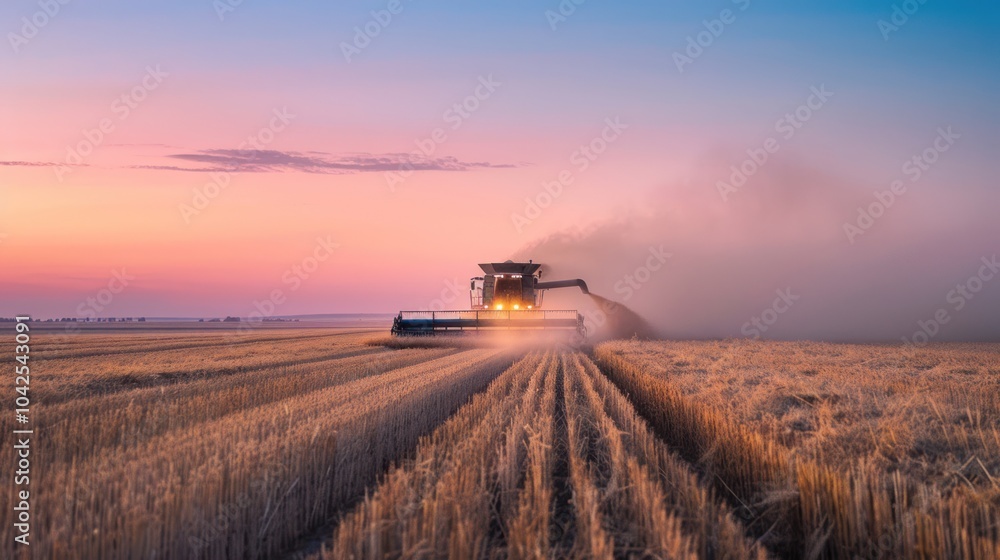 Fototapeta premium Combine Harvester at Sunset