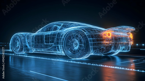 A futuristic wireframe car ...