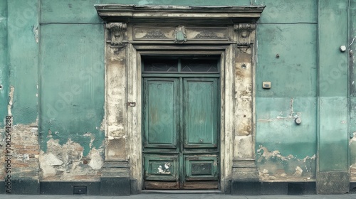 Old Green Door in a Worn Building