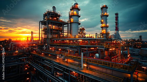 Industrial complex at sunse...
