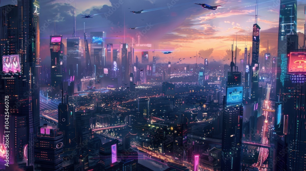 Obraz premium Futuristic Cityscape at Sunset