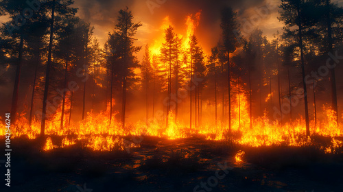 Intense forest fire engulfi...