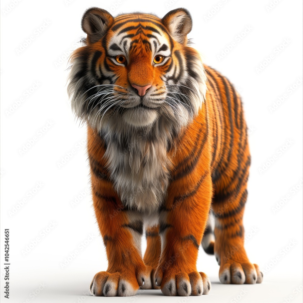 Fototapeta premium 3D Cartoon Tiger Character in Full Body Render