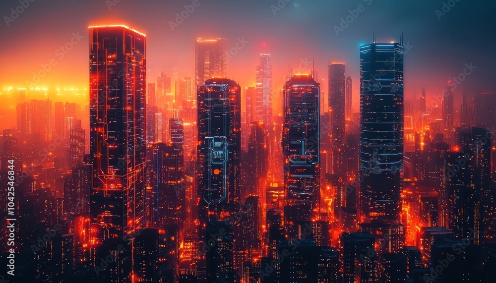 Futuristic Cityscape with Glowing Towers and Neon Lights Futuristic Cityscape with Glowing Towers and Neon Lights