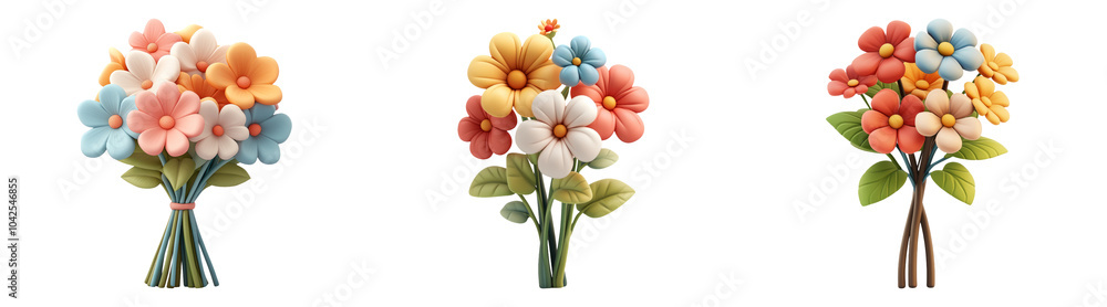 Obraz premium Colorful flower bouquets with mixed blooms isolated on transparent PNG background perfect for wedding or floral design projects