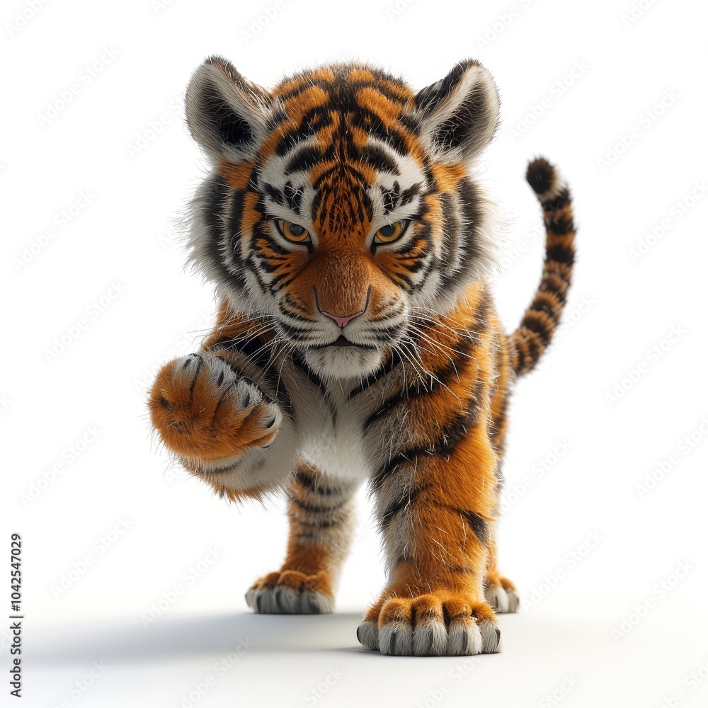Obraz premium Realistic 3D Cartoon Tiger Character in Action Pose