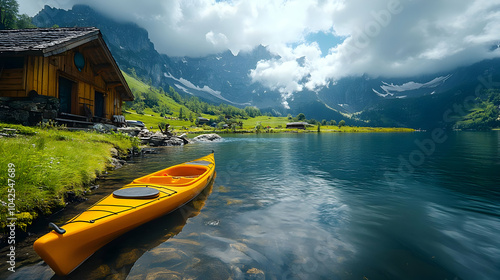 Scenic lake with a yellow k...