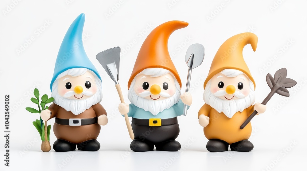 Fun Garden Gnomes with Quirky Hats and Tools Fun Garden Gnomes with Quirky Hats and Tools