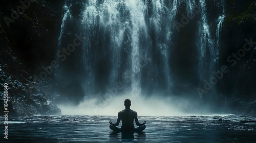 A person meditating by a se...