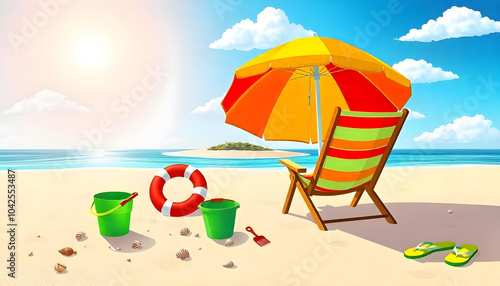 Wallpaper Mural Vibrant beach travel chair yellow sun hat Torontodigital.ca