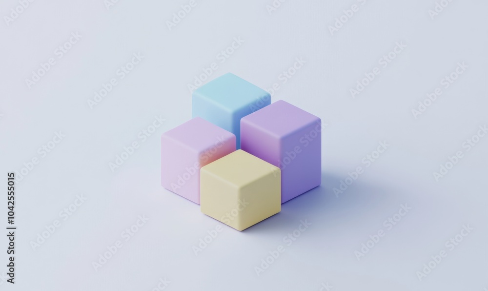 Four colorful cubes arranged in a square shape against a white background.