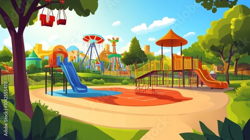 Wallpaper Mural Colorful Playground with Swings, Slides, and a Ferris Wheel Torontodigital.ca