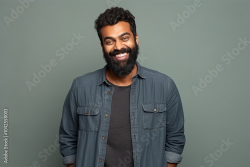 Portrait of a happy african american man smiling against grey background