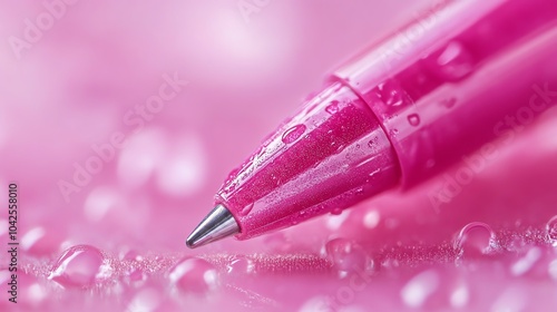 Closeup of a pink pen tip, smooth and glossy, pink pen tip, vibrant and playful