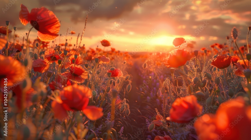 Obraz premium Poppy Field Sunset