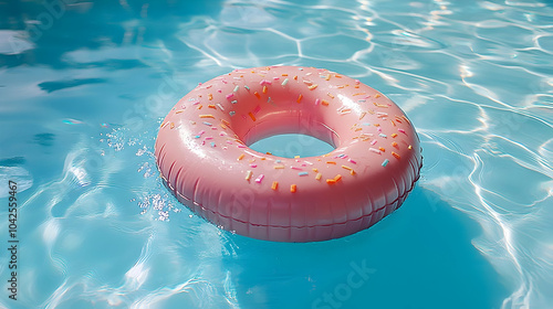 A pink donut-shaped pool fl...