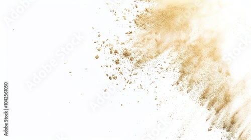 Sand falling on a white background - a delicate and captivating sight. This image shows sand gracefully falling against a pure white backdrop, creating an atmosphere of tranquility and simplicity.