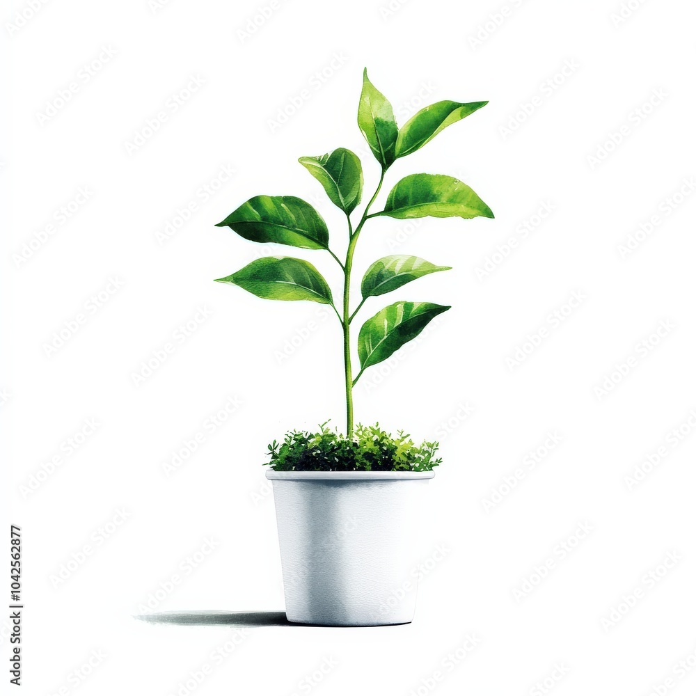 Green plant in a white pot on a white isolated background. Green plant in a white pot on a white isolated background.