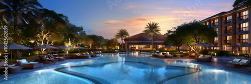 Tranquil Sunset Scene at the Exquisite Pool Area of JW Marriott - A Luxurious Tropical Escape 