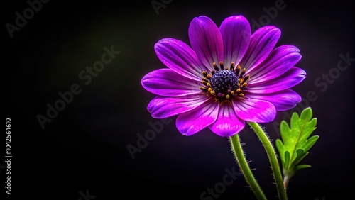 Purple Wildflower with Green Center on Black Background - Rule of Thirds Composition photo