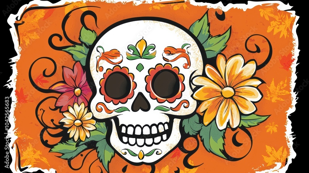 Vibrant Sugar Skull with Floral Design for Dia de los Muertos Vibrant Sugar Skull with Floral Design for Dia de los Muertos
