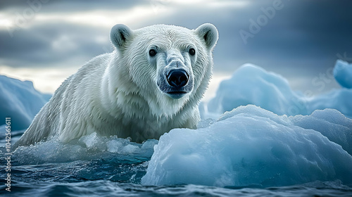 A polar bear navigating thr...