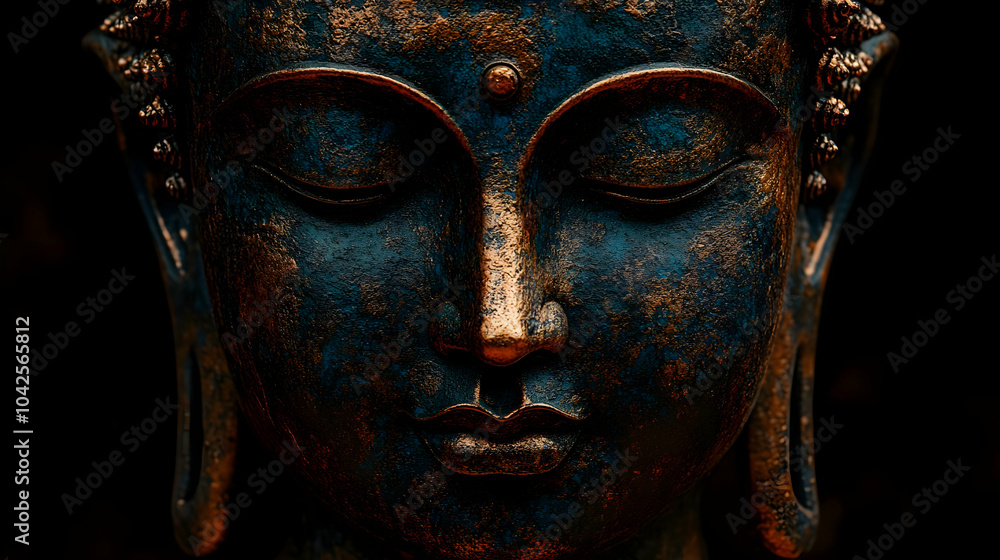 Obraz premium Close-up of a serene Buddha statue with textured surface.