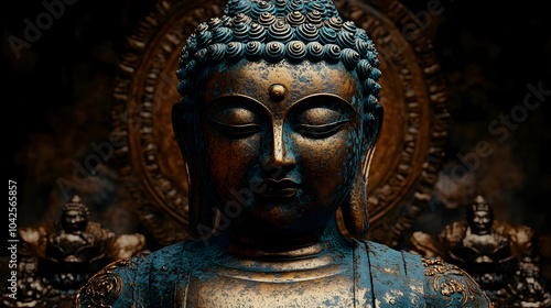 A serene Buddha statue with...
