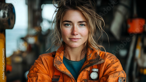 A portrait of a woman in a ...