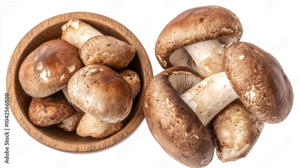 Fresh Organic Porcini Mushrooms on Wooden Bowl Fresh Organic Porcini Mushrooms on Wooden Bowl
