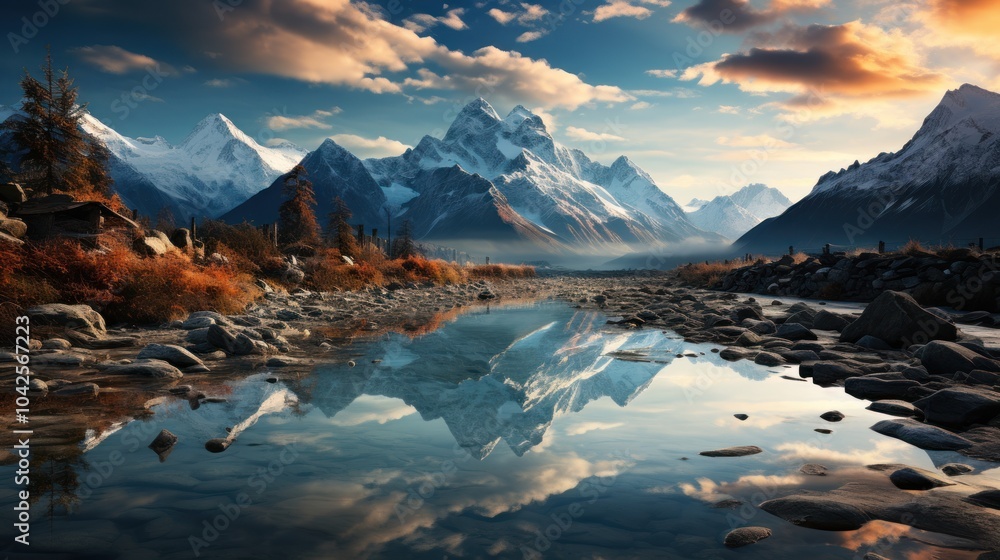 Mountain Reflections in a Tranquil Stream Mountain Reflections in a Tranquil Stream