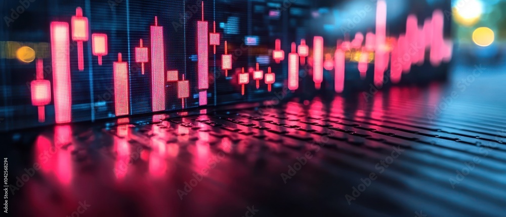 Red Candlestick Chart Reflecting on a Dark Surface Red Candlestick Chart Reflecting on a Dark Surface