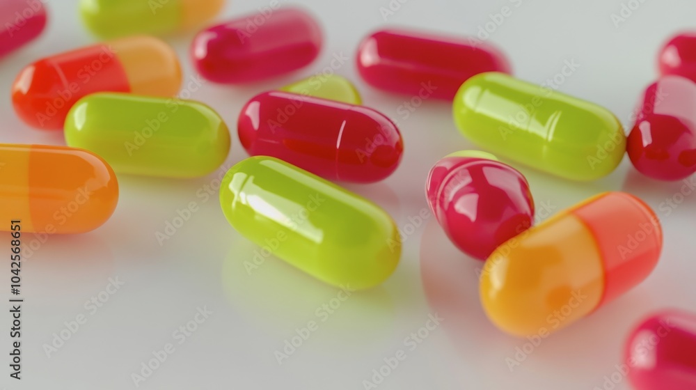 Brightly Colored Pill Capsules on a Light Surface