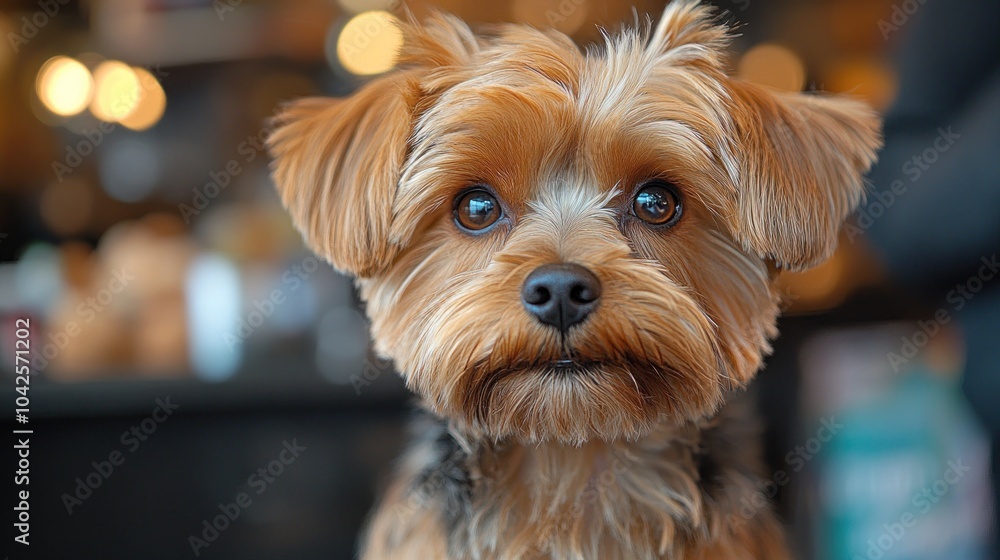 A close-up of a cute, fluffy dog with expressive eyes. A close-up of a cute, fluffy dog with expressive eyes.